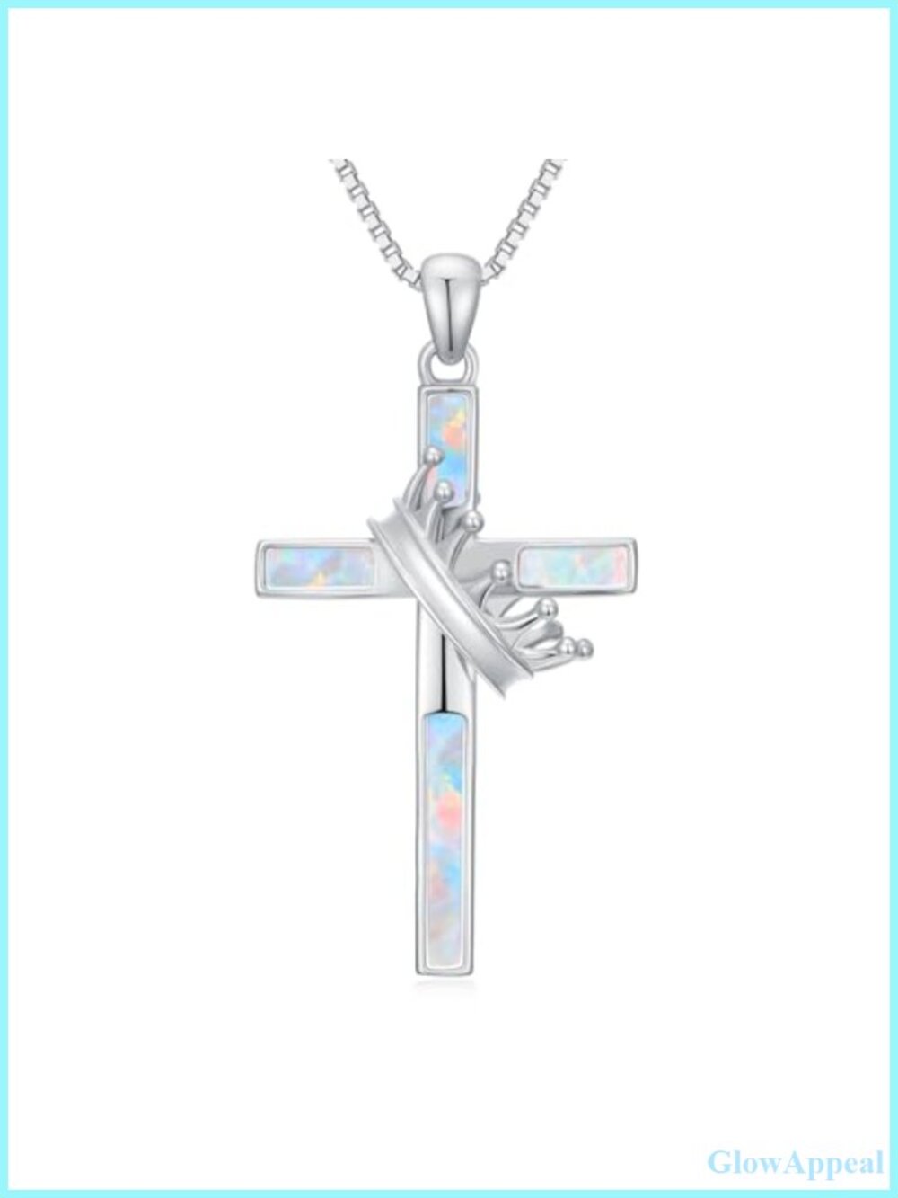 Simulated White Opal Cross Pendant Necklace Silver Tone Hypoallergenic